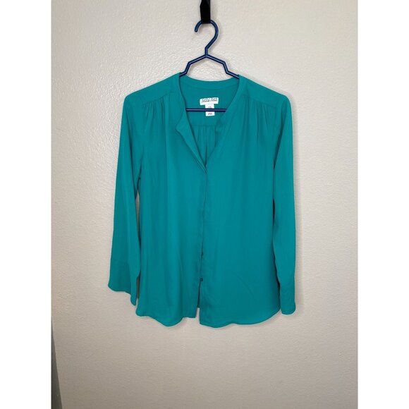 Adrienne Vittadini Womens Turquoise Long Sleeve Button Down Blouse M Polyester - Picture 1 of 6